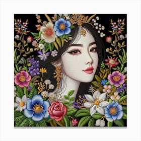 Chinese Woman With Flowers Canvas Print