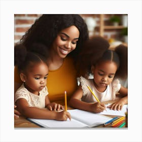 Mother Teaching Her Children Wall Art Canvas Print