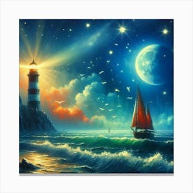 Lighthouse At Night 11 Canvas Print