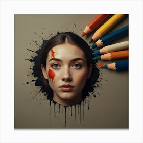 Portrait Of A Girl With Colored Pencils Canvas Print