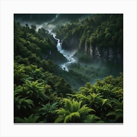 Ferns And Waterfalls 1 Canvas Print