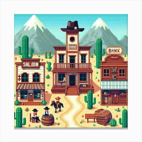 8-bit western town 3 Canvas Print