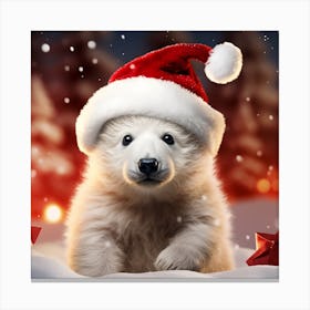 Polar Bear In Santa Hat Canvas Print