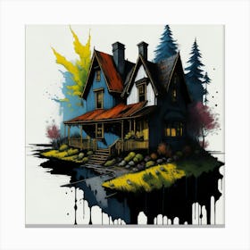 Colored House Ink Painting (33) Canvas Print