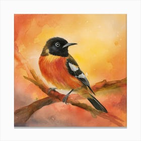 Sunset Serenade: Ethereal Watercolor of an American Redstart in Nature's Embrace 1 Canvas Print