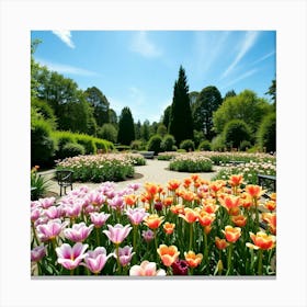 Tulips In A Garden Canvas Print