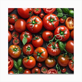 Ripe Tomatoes On Black Background Canvas Print