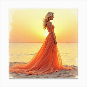 Watercolor Of Lady Gaga In A Serene, Golden Sunrise Setting With Soft, Warm Tones 1 Canvas Print