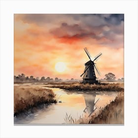 mill on the fens at sunset Canvas Print