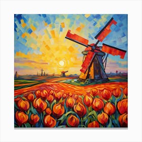 Sunset With Tulips Canvas Print