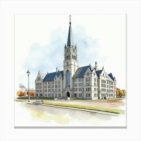 Watercolor Painting Of The City Hall In London, Showcasing Its Modern Design And Prominent Location Canvas Print