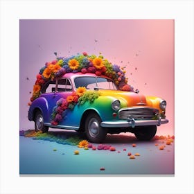 Colorful Car With Flowers Canvas Print