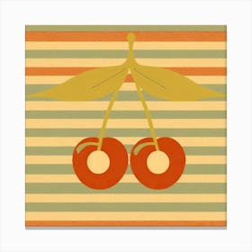 Cherries On A Striped Background Canvas Print