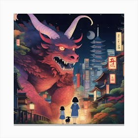 Girl And A Dragon Canvas Print