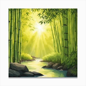 A Stream In A Bamboo Forest At Sun Rise Square Composition 324 Canvas Print