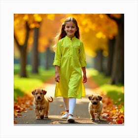 Little Girl With Puppies 2 Canvas Print