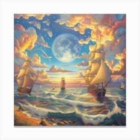 Sailboats In The Sea Canvas Print