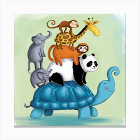 Animals On A Turtle Canvas Print