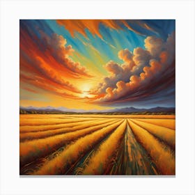 Sunset In The Field Canvas Print