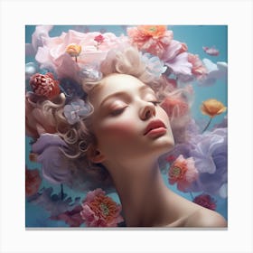 Girl With Flowers On Her Head Canvas Print