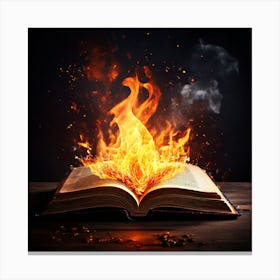 Book On Fire, An Open Book With A Bright Flame Rising From It Symbolizing The Enlightening Power Of Knowledge 2 Canvas Print