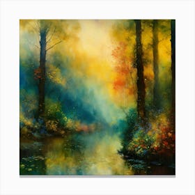 River In The Spring Forest Canvas Print