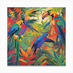 Parrots In The Jungle Fauvism Tropical Birds in the Jungle 1 Canvas Print
