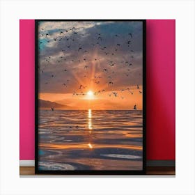 Seagulls At Sunset Canvas Print