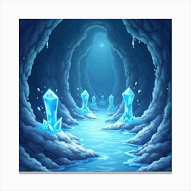 Watercolor Ice Caverns With Glowing Crystals 1 Canvas Print