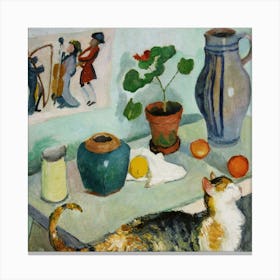 August Macke S The Ghost In The House Stalls Still Life With A Cat (1910) Famous Painting, Original From Wikimedia Canvas Print
