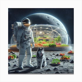Astronaut With His Dog On The Moon Canvas Print