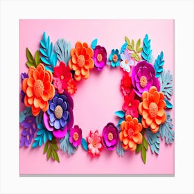 Paper Flowers On Pink Background,Top view flowers with copy space Canvas Print
