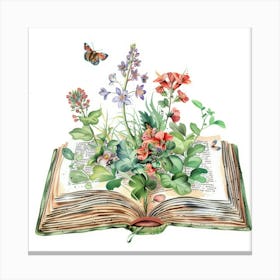 Open Book With Flowers Canvas Print