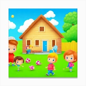 Children Playing In The Yard Canvas Print