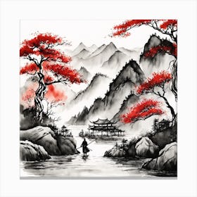 Chinese Landscape Mountains Ink Painting (77) Canvas Print