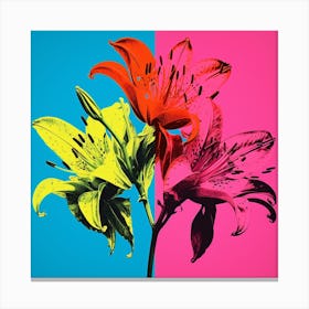 Andy Warhol Style Pop Art Flowers Gloriosa Lily 2 Square Canvas Print