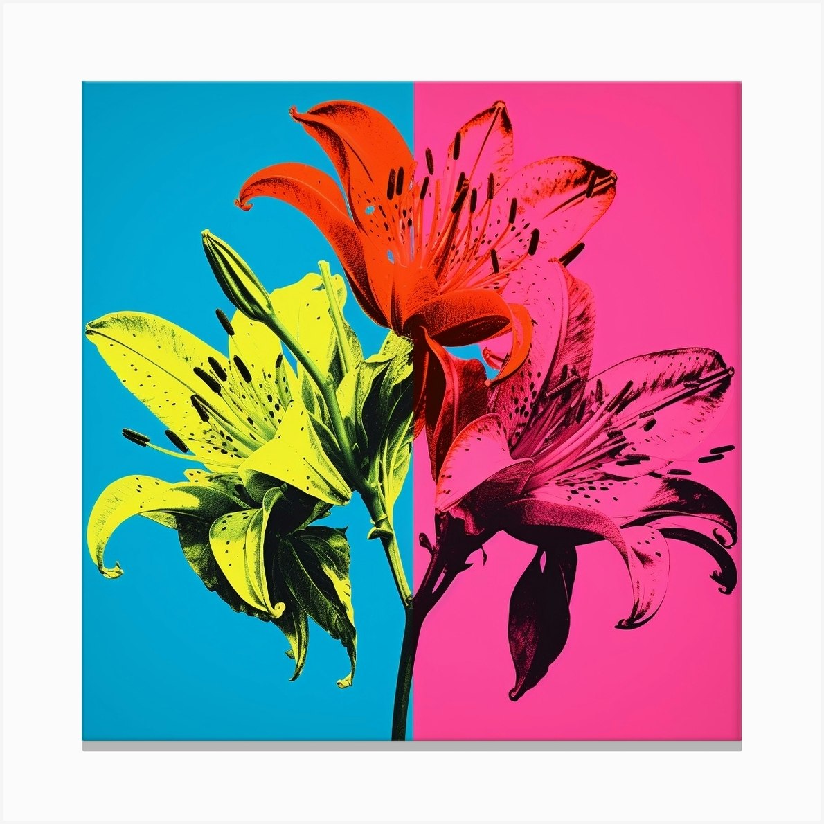 Andy Warhol Style Pop Art Flowers Gloriosa Lily 2 Square Lienzo