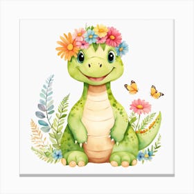 Floral Baby Dragon Nursery Illustration (2) Canvas Print