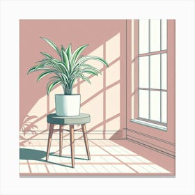 Potted Plant In Front Of Window Canvas Print