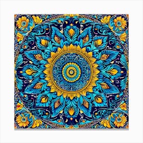 Paisley Tapestry A Classic Paisley Design With Rich Colors And Intricate Details Perfect Blue And Yellow Flower Mandala Canvas Print