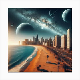 Planets And Cityscape - Futuristic Art Canvas Print