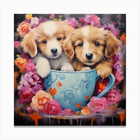 Two Puppies In A Teacup Canvas Print