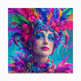 Colorful Woman With Feathers Canvas Print