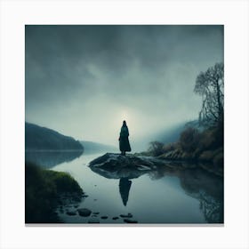 An Irish Dark Lake In The Fog At Night Night D Canvas Print