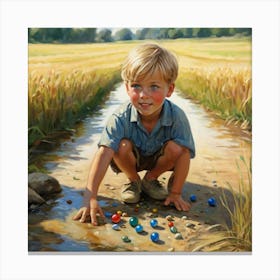 Little Boy Playing With Marbles Canvas Print