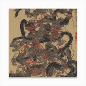 Japanese Dragon Flying Mountain Canvas Print
