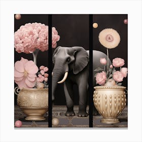 Elephant and Flowers Canvas Print