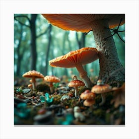 Mushrooms In The Forest 12 Canvas Print