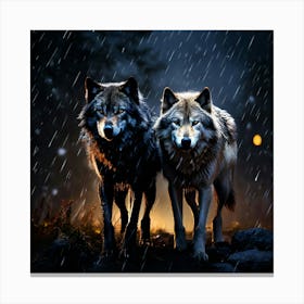 Two Wolves In The Rain Canvas Print