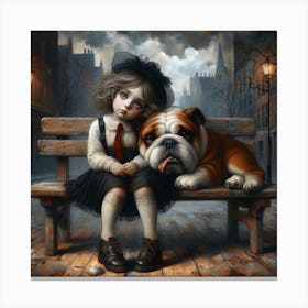 Girl And A Bulldog Love Canvas Print